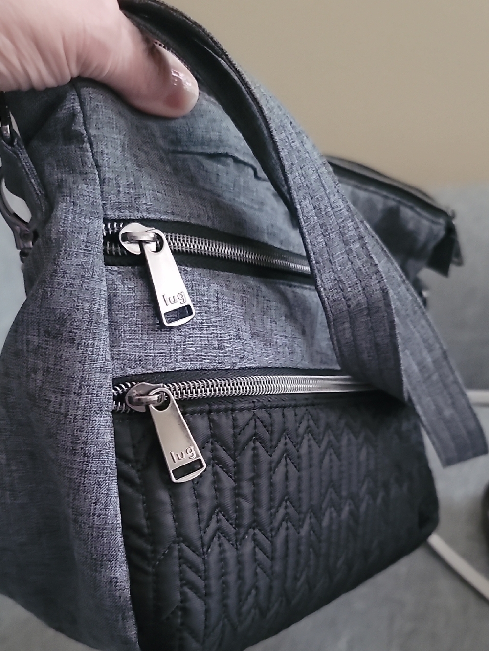 lug Two-Tone Gray and Black Quilted Bag
